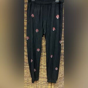 Lauren Moshi- Black Pants‎ with Red Mushroom design, Size: Small